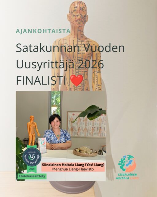 ❤️ Kiinalainen Hoitola Liang on Satakunnan Vuoden Uusyrittäjä 2026 -finalisti!

Nyt tämän saa viimein jakaa myös teille: Kiinalainen Hoitola Liang on valittu kilpailun neljän finalistin joukkoon.
Tuntuu hienolta nähdä oma hoitola neljän finalistin joukossa. ❤️

Yrittäjänä minulla on nyt kolmas vuosi menossa. Aloitin Kiinalainen Hoitola Liangin Ulvilassa helmikuussa 2024 ja syyskuussa 2025 muutin hoitolan Poriin. Ensi alkuvuodesta tulee täyteen kolme vuotta yrittäjänä.

Paljon on ehtinyt tapahtua vajaassa kolmessa vuodessa – ja paljon on vielä suunnitelmissa. ❤️

Kiitos kuuluu myös kaikille teille, jotka olette käyttäneet palveluitani, luottaneet minuun, suositelleet hoitolaani eteenpäin ja olleet mukana matkassa.

Kilpailun järjestää Uusyrityskeskus Enter Satakunta (@prizztech). Asiantuntijaraati valitsee Satakunnan Vuoden Uusyrittäjä 2026 -voittajan ja yleisö oman suosikkinsa.

🗳️ Yleisöäänestys on avoinna 10.–23.8.2026.
Jos haluat antaa äänesi Kiinalainen Hoitola Liangille, olen siitä todella kiitollinen. ❤️

Äänestykseen, ehdokasesittelyyni ja kaikkiin finalisteihin pääset biossa olevan linkin kautta:
🔗 linktr.ee/khliang.fi

Kiitos, että olette mukana. ❤️

Lämpimin terveisin,
Liang
Kiinalainen Hoitola Liang
📧 info@khliang.fi | 📞 044 245 5649
🔗 linktr.ee/khliang.fi

#KiinalainenHoitolaLiang #VuodenUusyrittäjä2026 #Uusyrittäjä #Yrittäjyys #Pori #Satakunta #EnterSatakunta #PorilainenYrittäjä #SmallBusiness #Entrepreneur
